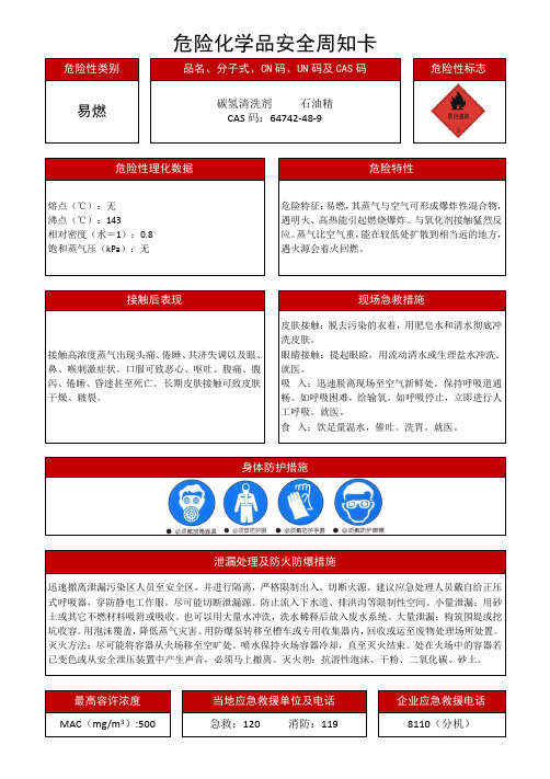 碳氢清洗剂安全周知卡