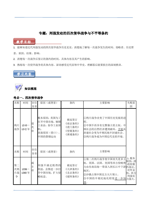 列强发动的四次侵华战争与不平等条约