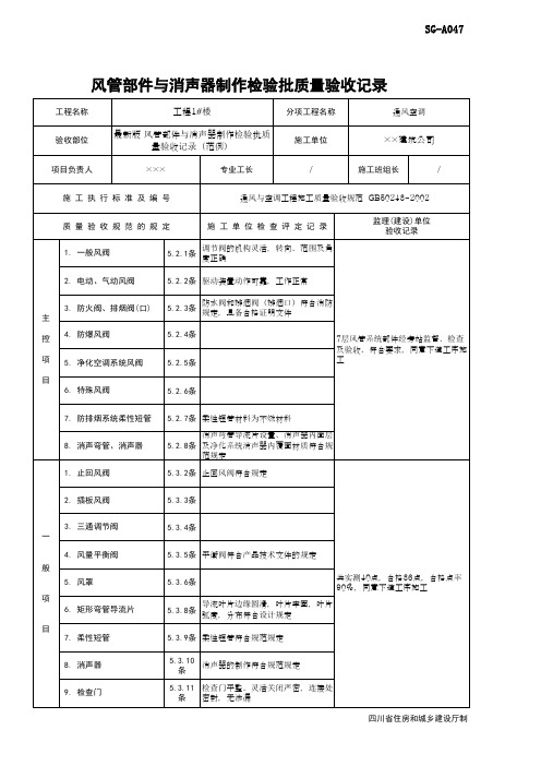 最新版 风管部件与消声器制作检验批质量验收记录(范例)