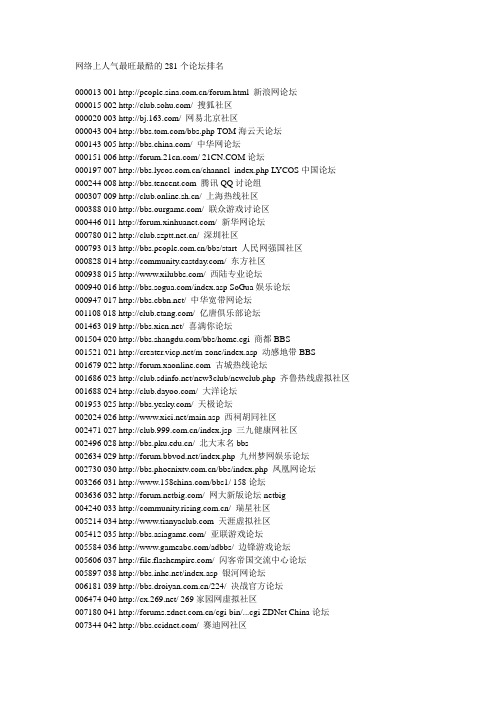 网络上人气最旺最酷的281个论坛排名