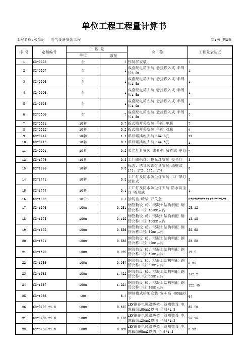 单位工程工程量计算书_水泵房   电气设备安装工程
