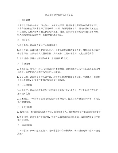 渭南项目可行性研究报告价格