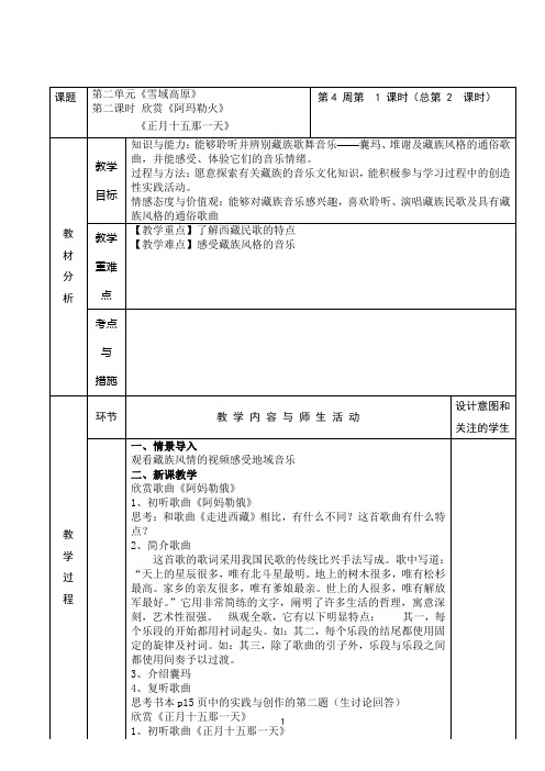 八年级上册上册音乐教案-第二课时欣《阿玛勒火》