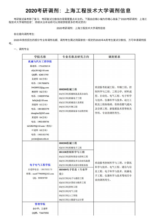 2020考研调剂：上海工程技术大学调剂信息