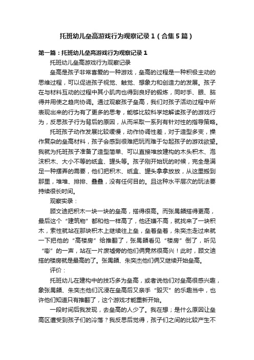 托班幼儿垒高游戏行为观察记录1（合集5篇）