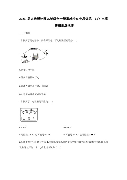 2020-2021学年人教版物理九年级全一册重难考点专项训练 (5)电流的测量及规律