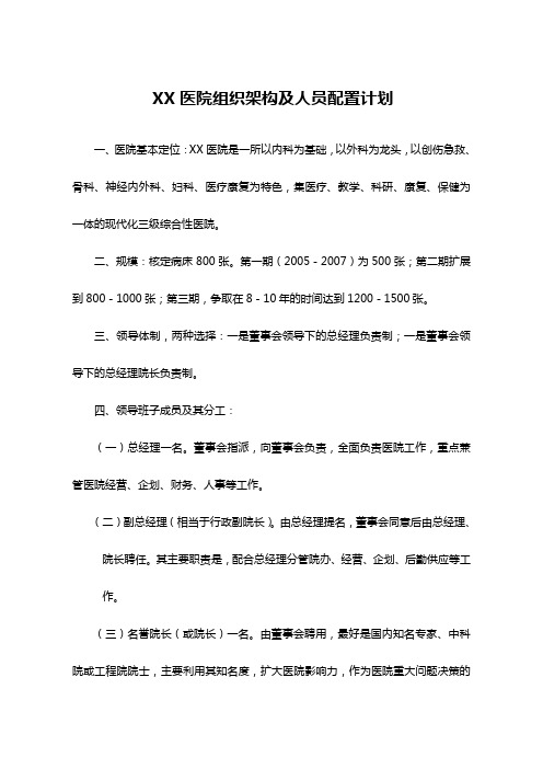 医院组织架构人员配置计划