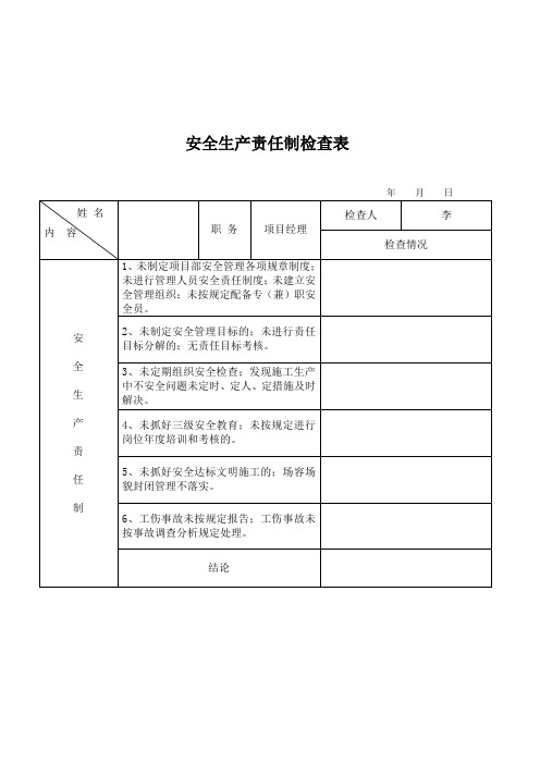 安全生产责任制检查记录