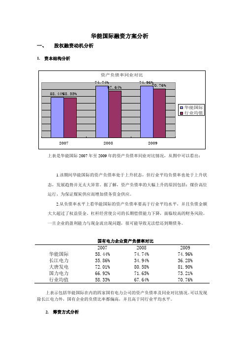 华能国际融资方案分析