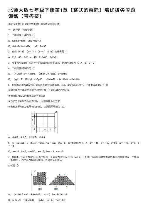 北师大版七年级下册第1章《整式的乘除》培优拔尖习题训练（带答案）