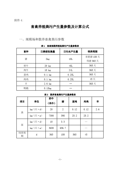 畜禽养殖粪污产生量参数及计算公式