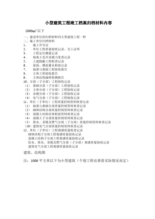 小型建筑工程竣工档案归档材料内容