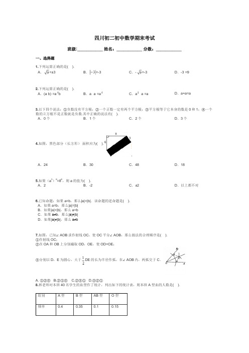 四川初二初中数学期末考试带答案解析
