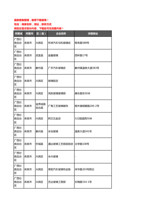 新版广西壮族自治区来宾市玻璃店企业公司商家户名录单联系方式地址大全69家