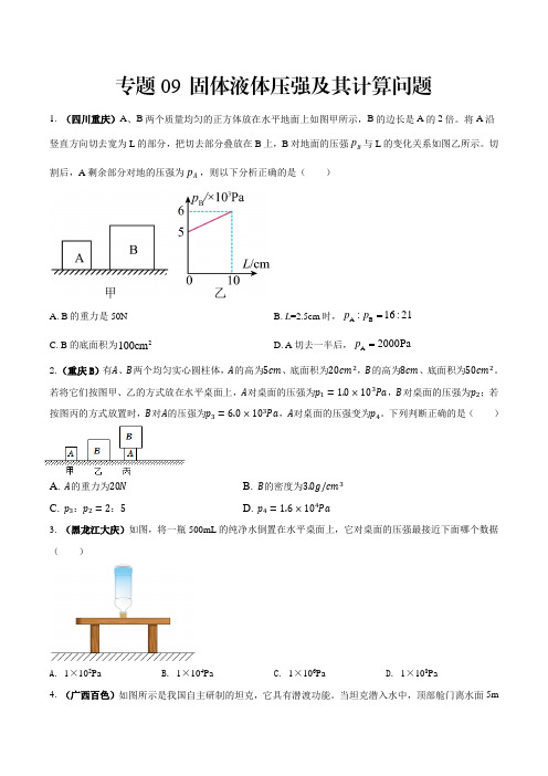 八年级物理下册专题9固体液体压强及其计算问题(原卷版)