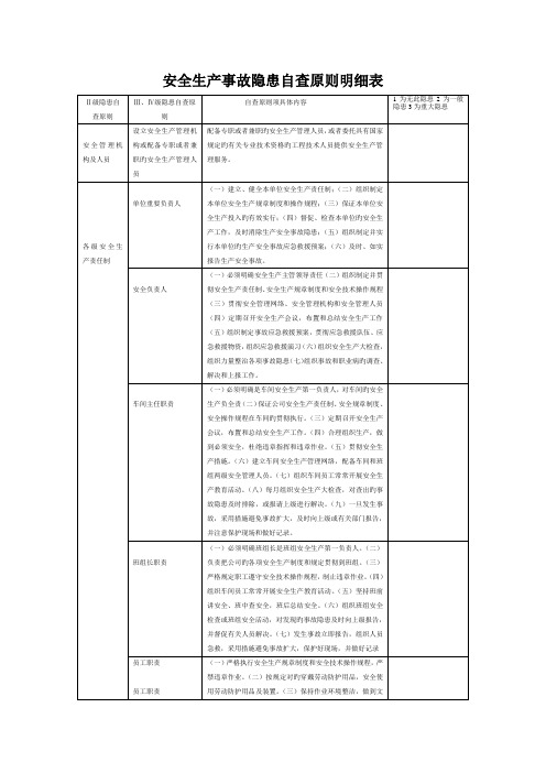 安全生产事故隐患自查重点标准明细表