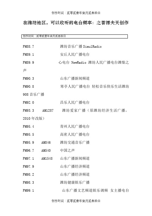 在潍坊地区,可以收听的电台频率：