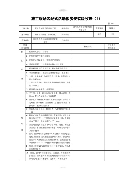 活动板房安装验收表