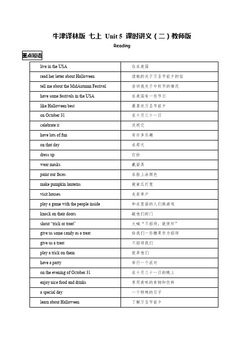 牛津译林版七上Unit5课时讲义(二)教师版