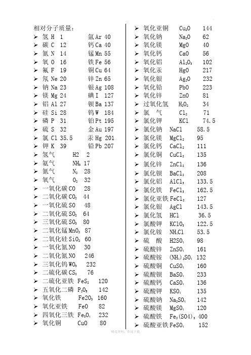 常用相对分子质量