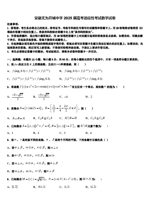 安徽无为开城中学2025届高考适应性考试数学试卷含解析