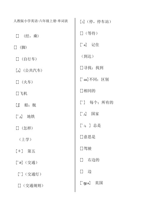 人教版小学英语六年级上、下册单词表(带有音标)