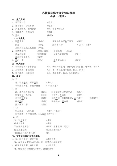 苏教版必修文言文知识梳理