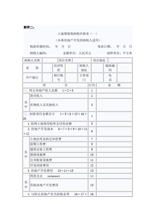 土地增值税纳税申报表