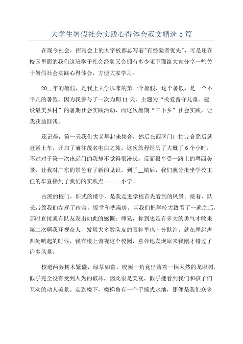 大学生暑假社会实践心得体会范文精选5篇