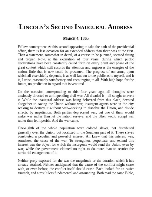 (林肯的第二次就职演说)Abraham Lincoln's Second Inaugural Address