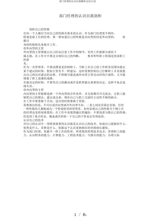 部门经理的认识自我解析总结计划