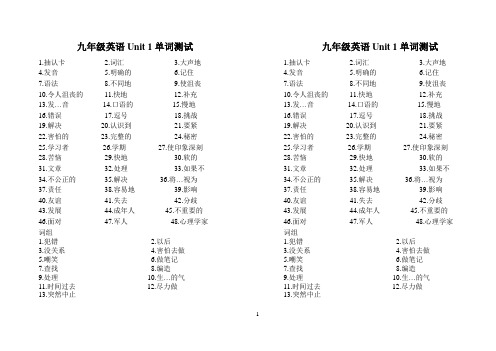 九年级英语Unit 1-15单词测试(测试版)