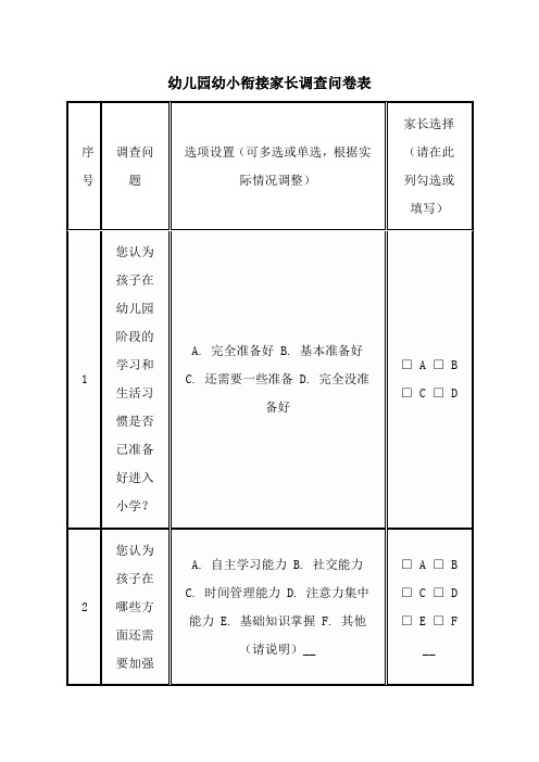 幼儿园幼小衔接家长调查问卷表