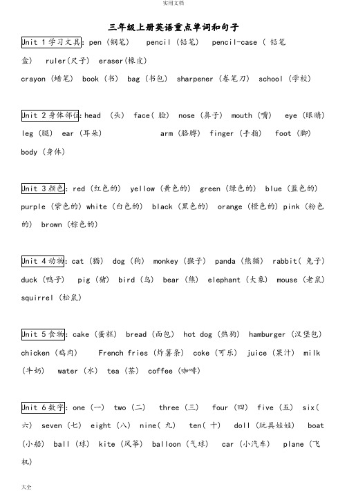 PEP小学三年级到六年级英语知识点汇总情况-精版(最新整理)