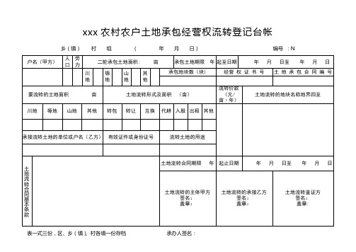 农村农户土地承包经营权流转登记台帐