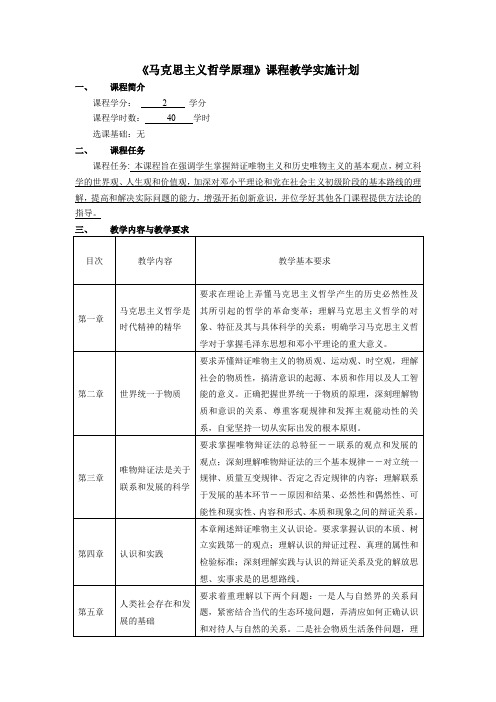 《马克思主义哲学原理》课程教学实施计划