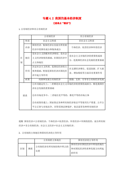 2018_2019学年高中政治专题4.2我国的基本经济制度讲提升版新人教版