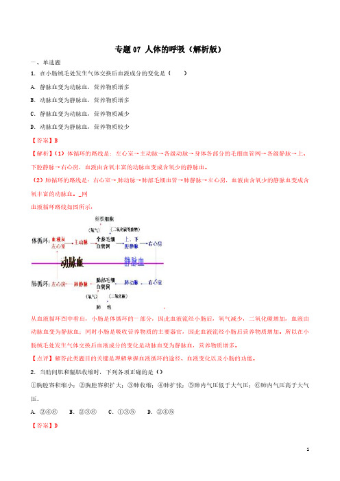 专题07 人体的呼吸(解析版)