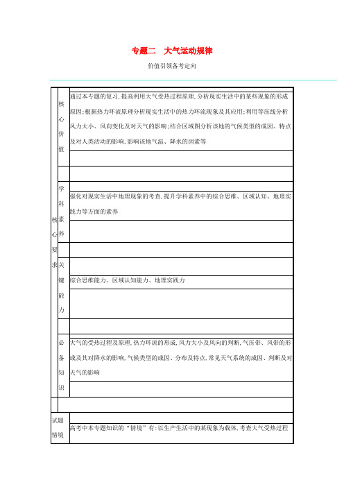 高考地理二轮复习 专题二 大气运动规律学案-人教版高三全册地理学案