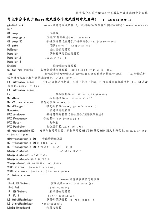 给大家分享关于Waves效果器各个效果器的中文名称