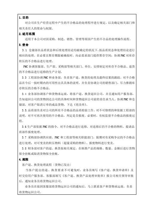 不合格品处理指引,确定相关部门和责任人的职责与权限