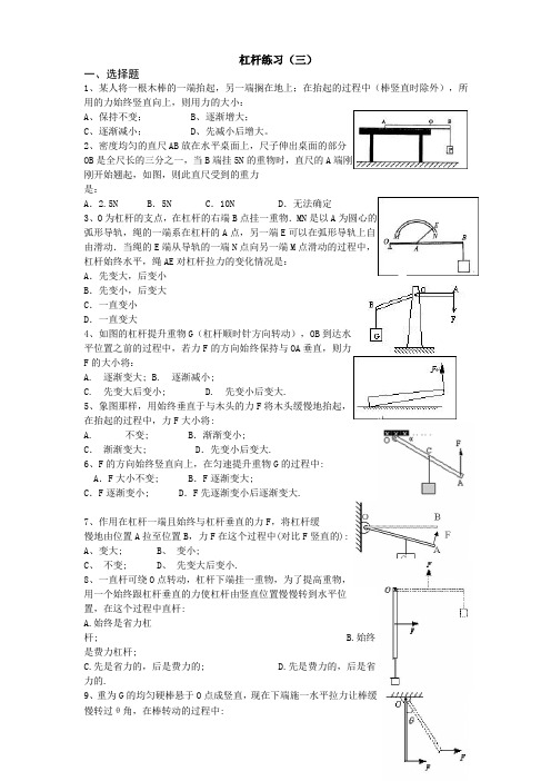 九年级科学杠杆练习3