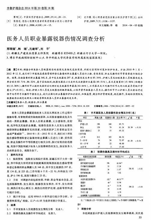 医务人员职业暴露锐器伤情况调查分析