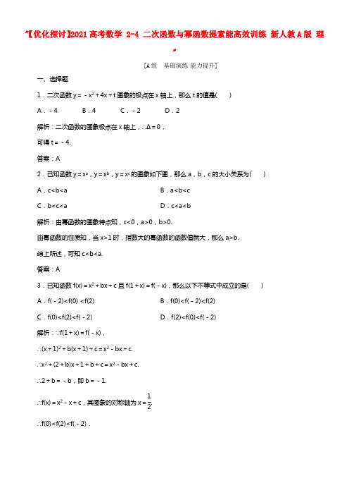 【优化探讨】2021高考数学 2-4 二次函数与幂函数提素能高效训练 新人教A版 理 (1)