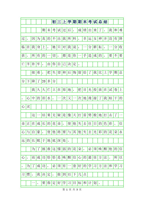 2019年初三上学期期末考试总结作文