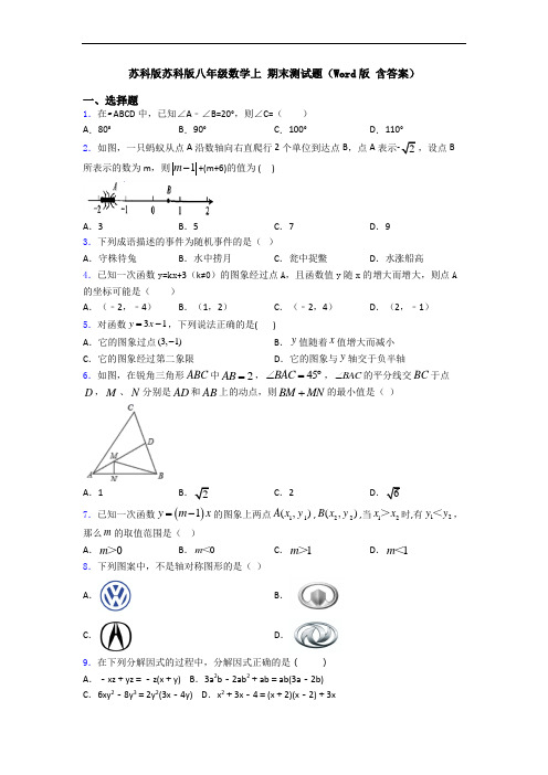 苏科版苏科版八年级数学上 期末测试题(Word版 含答案)