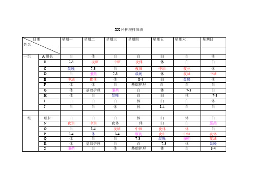 XX科室排班表