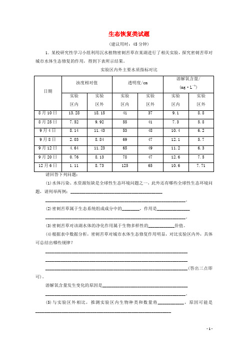 2021年高考生物考前冲刺角度11生态恢复类试题含解析