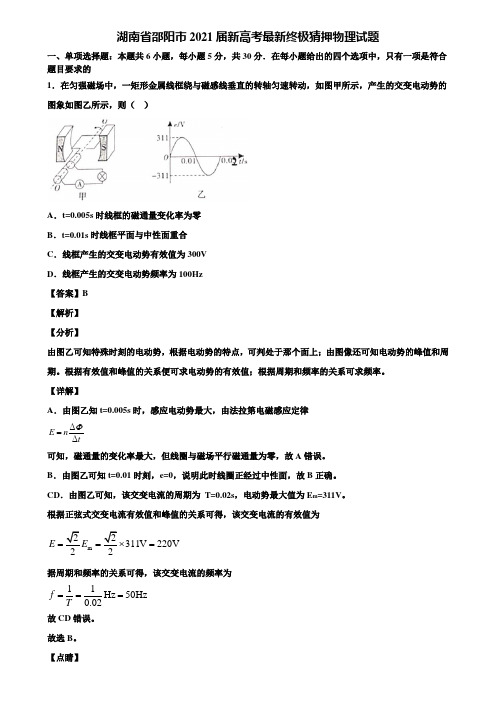 湖南省邵阳市2021届新高考最新终极猜押物理试题含解析