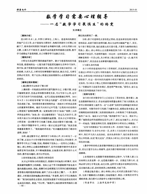 数学学习、需要心理辅导——一名“数学学习畏惧生”的转变